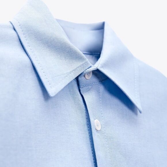 ZARA OVERSIZED POPLIN SHIRT BLUE - Picture 3 of 10